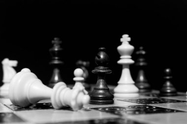 Satranç tahtasında fotoğraflanmış.