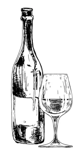 ガラスとワインのボトル — ストックベクタ
