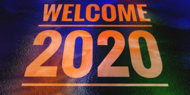 2020 kelimeye hoş geldin. Yeni yıl 2020, reklam, tebrik kartı, kapak sayfası, afiş, gazete makalesi ve ticari kullanım için tasarım. Mutlu yıllar mesajı..
