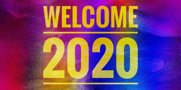 2020 kelimeye hoş geldin. Yeni yıl 2020, reklam, tebrik kartı, kapak sayfası, afiş, gazete makalesi ve ticari kullanım için tasarım. Mutlu yıllar mesajı. Soyut sanat.