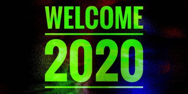 2020 kelimeye hoş geldin. Yeni yıl 2020, reklam, tebrik kartı, kapak sayfası, afiş, gazete makalesi ve ticari kullanım için tasarım. Mutlu yıllar mesajı. Soyut sanat.