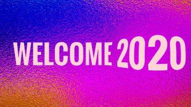 2020 kelimeye hoş geldin. Yeni yıl 2020, reklam, tebrik kartı, kapak sayfası, afiş, gazete makalesi ve ticari kullanım için tasarım. Mutlu yıllar mesajı. 3D soyut sanat.