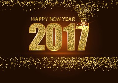Mutlu yeni yıl 2017 altın harf altın glitter doku ile