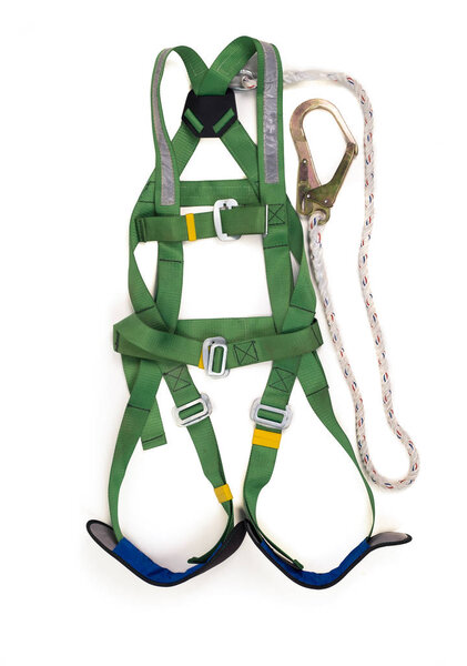 Closeup fall protection Hook harness and lanyard for work at hei