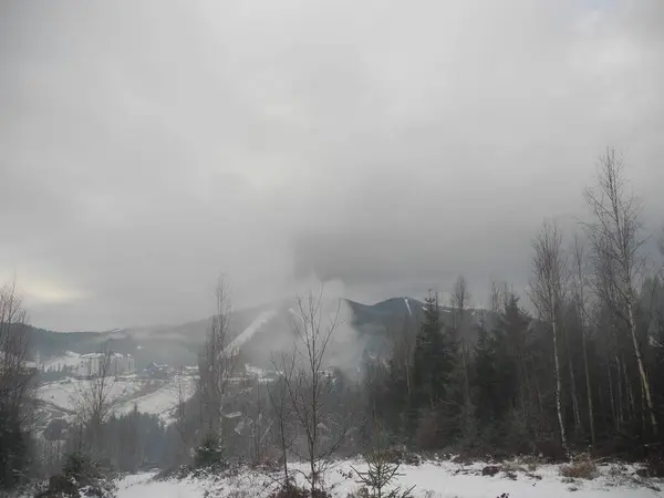Früher Morgen Den Karpaten Nebel Den Bergen — Stockfoto