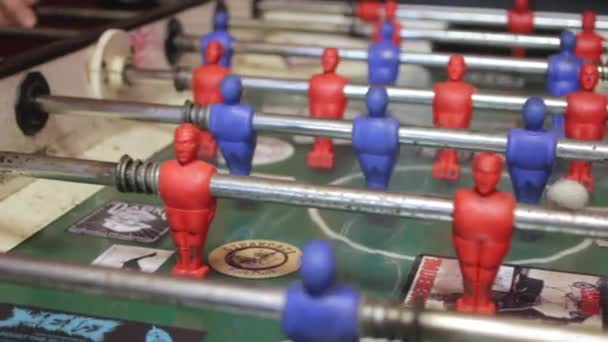 Close Shot People Playing Old Vintage Game Fussball — Stock Video