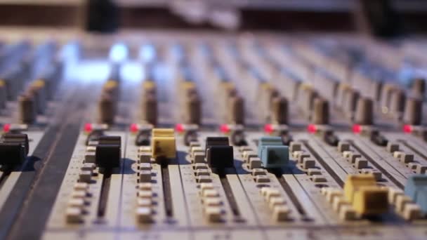 Dolly Shot Old Sound Board Mixing Console Nobs Sliders — Stock Video