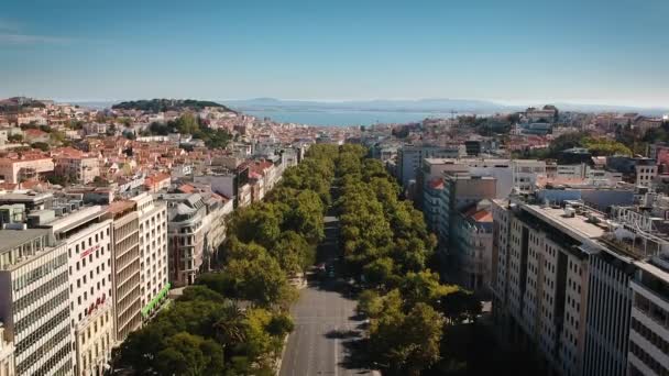 Aerial Drone Shot Big Avenue Downtown City Centre Lisboa Portugal — Vídeos de Stock