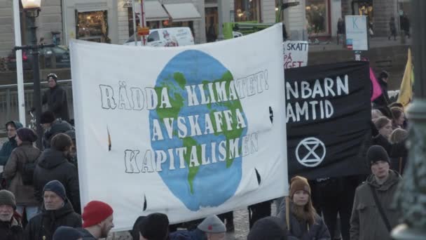 Gotemburgo Suécia Novembro 2019 Manifestantes Marcha Segurando Sinal Sueco Dizendo — Vídeo de Stock