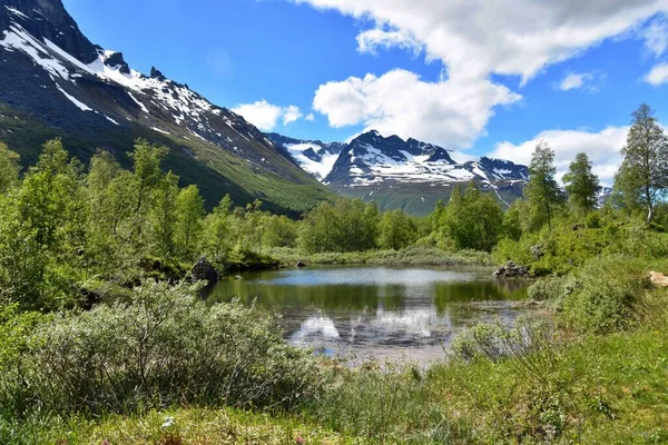 Dolina Innerdalen Norwegii Jezioro Góry — Zdjęcie stockowe