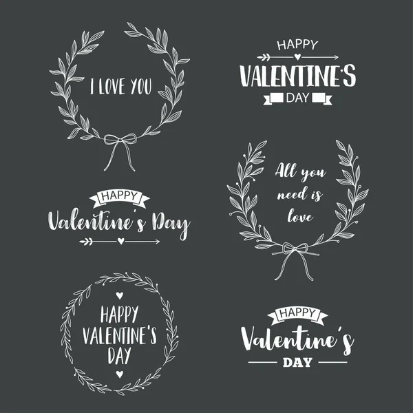 Valentinstag eine Reihe von Symbolen. Illustrationen und Typografie-Elemente mit Schriftzug-Design. Satz typografischer valentines Etikettendesigns. — Stockvektor