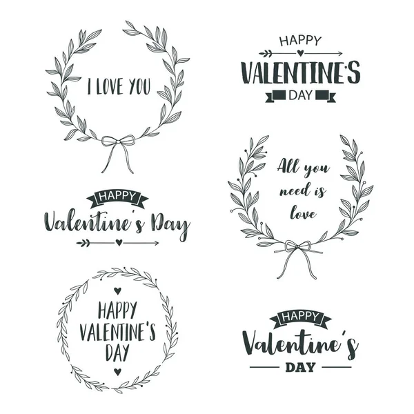 Valentinstag eine Reihe von Symbolen. Illustrationen und Typografie-Elemente mit Schriftzug-Design. Satz typografischer valentines Etikettendesigns. — Stockvektor