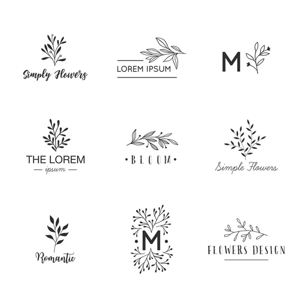 Handritad Logotyp Samling Logotyp Design Med Doodle Blommor — Stock vektor