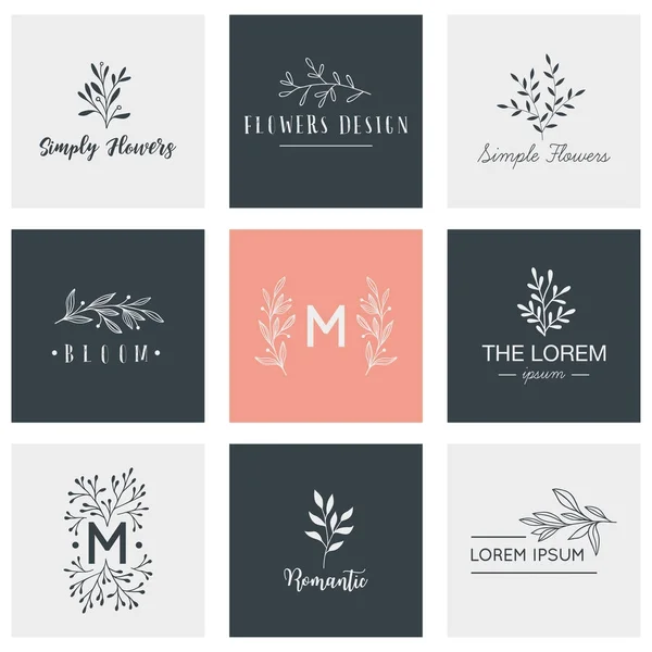 Handgetekende Logo Collectie Logo Ontwerp Met Doodle Bloemen — Stockvector