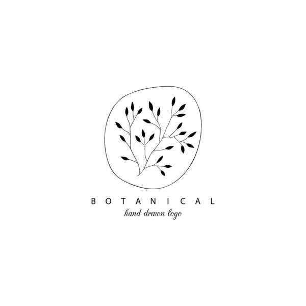 Botanische Hand Gezeichnetes Minimalistisches Logo Grafischer Zweig Vektor — Stockvektor