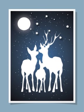 Vektör illüstrasyonu, kağıt kesme stilinde kış Noel kompozisyonu.