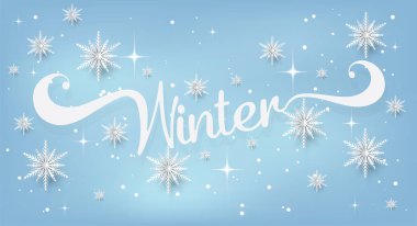 Vektör illüstrasyonu, kağıt kesiği kar taneli Noel kartı arkaplanı.