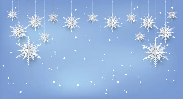 Illustration Vectorielle Fond Carte Noël Avec Flocons Neige Coupés Papier — Image vectorielle
