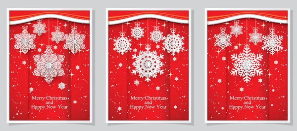 Vector Illustration Set Christmas Card Paper Snowflake — Stock Vector