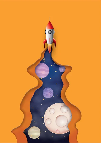 Vector Ilustración Gráfica Estilo Artesanal Digital Lanzamiento Cohetes Espaciales Galaxia — Vector de stock