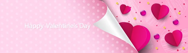 Valentine Day Concept Poster Banner Sweet Realistic Pink Ribbon Gift — Stock Vector