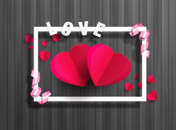 Carta Cuore Rosso Tagliato Sfondo Legno Tema San Valentino Amore — Vettoriale Stock