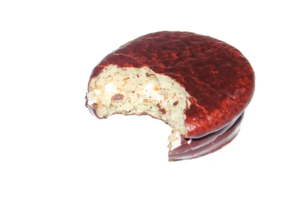 Μπισκότα Σοκολάτας Στρογγυλό Δάγκωμα Νοστιμότατο Γλυκό Επιδόρπιο Γλάσο Σοκολάτας Τούρτα — Φωτογραφία Αρχείου