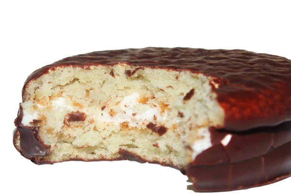 Runde Schokokekse Leckeres Süßes Dessert Schokoladenglasur Kuchen Und Blätterteig Auf — Stockfoto