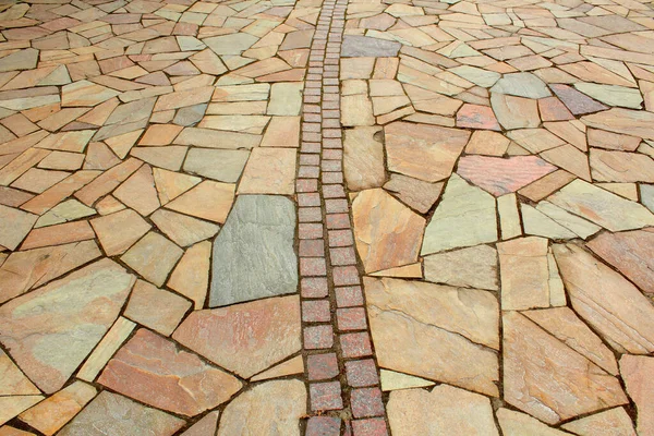 Piso Pedra Feito Mosaicos Granito Multicoloridos Foto Fundo Cores Quentes — Fotografia de Stock