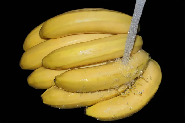 Ένα Μάτσο Ώριμες Μπανάνες Πλένονται Κάτω Από Ένα Ρυάκι Καθαρού — Φωτογραφία Αρχείου