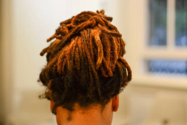 Bakifrån på kvinna med dreadlocks — Stockfoto