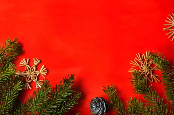 Nouvel Cadre Noël Avec Espace Pour Texte Fond Rouge Vif — Photo