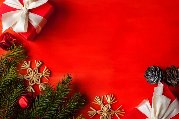 Nouvel Cadre Noël Avec Espace Pour Texte Fond Rouge Vif — Photo