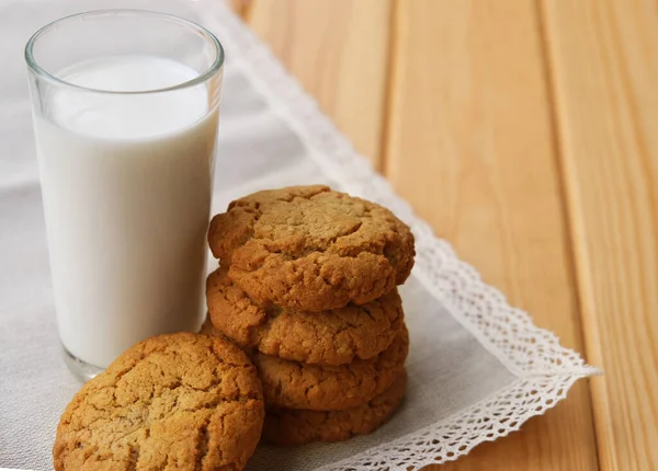 Homemade Oatmeal Cookies Tied Thread Natural Linen Napkin Lace Next — Stock Photo, Image