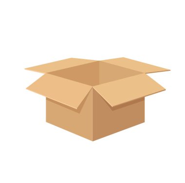 Boş Kutu Vektör Simgesi. Boş bir paket kutusu açılır ve beyaz arkaplanda izole edilir.