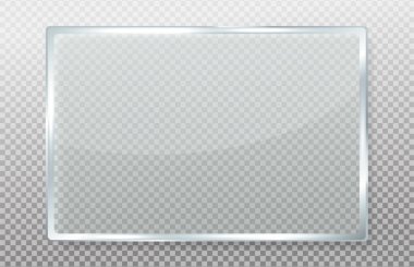 Temiz cam pankart. Gerçekçi yansımaları olan camdan yapılmış berrak tabela.