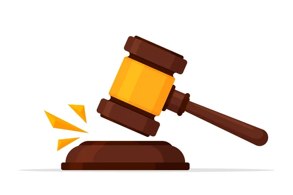 Justiz-Ikone. Vektor ein juristischer Hammer, der einen Fall vor Gericht abklopfte. — Stockvektor