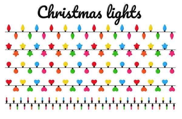 Luces de Navidad. Bombillas decorativas de colores para la decoración en una fiesta de Navidad . — Vector de stock