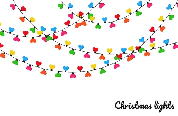 Luces de Navidad. Bombillas decorativas de colores para la decoración en una fiesta de Navidad . — Vector de stock