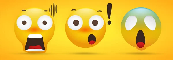 Emoji collection that shows extreme shock in yellow background — Stock Vector