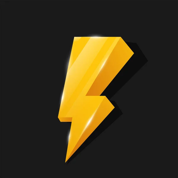 Flash 3D Icon Yellow Lightning Theme On a black and shiny background for a discounted banner Advertising selling products. — Stock Vector