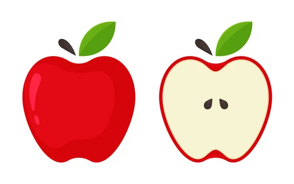 Roter Apfel. Vektorrote Äpfel, die vom weißen Hintergrund halbiert werden. — Stockvektor