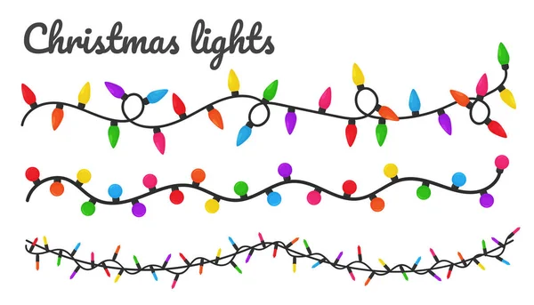 Luces de Navidad. Bombillas decorativas de colores para la decoración en una fiesta de Navidad . — Vector de stock