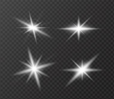 Parlak yıldız ışığı efekti, güzel ışıltı şeffaf bir arkaplanda.