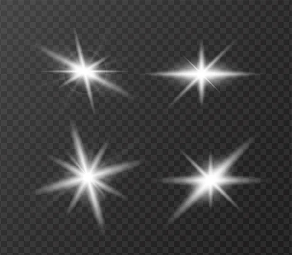 Heller Sternenlichteffekt, schönes Funkeln auf transparentem Hintergrund. — Stockvektor