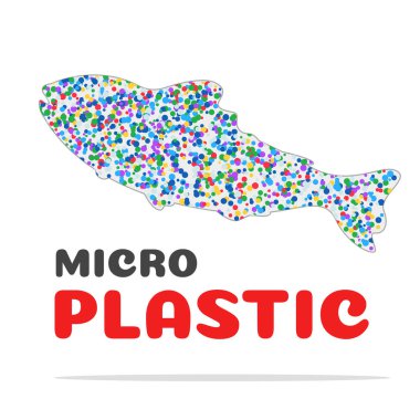 mikro plastik vektör. Deniz atığından üretilen mikro plastik vücuda girerken zararlı.