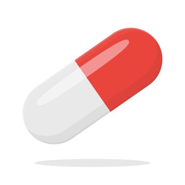 Kapsül tıp ikonu. Beyaz arkaplanda izole edilmiş kırmızı ve beyaz kapsül ilacı.