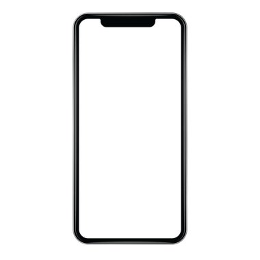 Siyah bir cep telefonunun önünde şeffaf boş bir ekranla gerçekçi görünen bir model..