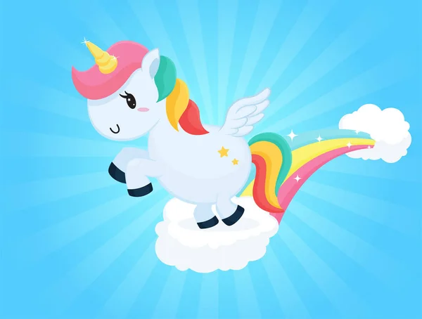 Cute unicorn cartoons jumping on the clouds Sky background and white sunlight.