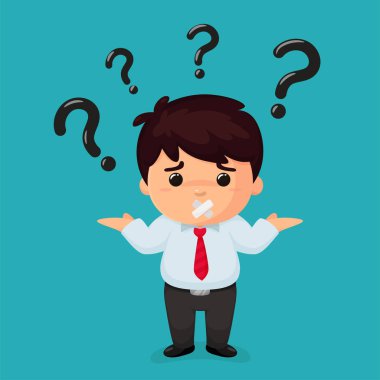 Vektör karikatür işçileri kafalarında soru işaretleri olan insanları merak ederler..